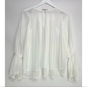 7 For All Mankind Long Sleeve Pleated Sheer Blouse Top White Size XS